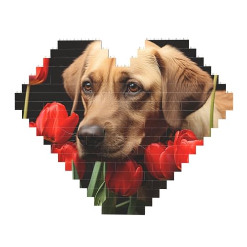 Hunde-Baustein-Puzzle mit roten Tulpen, herzförmig, personalisierbar, Foto-Bausteine, Puzzle, Familien-Andenken, DIY, romantische Heimdekoration, Jahrestag, Geburtstag, Geschenke für sie, ihn, Hunde-Baustein-Puzzle mit roten Tulpen, herzförmig, personalisierbar, Foto-Bausteine, Puzzle, Familien-Andenken, DIY, romantische Heimdekoration, Jahrestag, Geburtstag, Geschenke für sie, ihn, von DWVTFSM