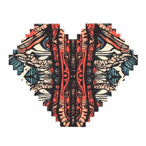 Retro Tribal Zeichenmuster Baustein Puzzle Herzform Personalisierte Foto Bausteine Puzzles Romantische Wohnkultur Jahrestag Geburtstag Geschenke für Sie, Ihn, Liebhaber, Paare von DWVTFSM
