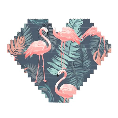 Sommer-Flamingo-Palmenblätter, Baustein-Puzzle, herzförmig, personalisierbar, Foto-Bausteine, Puzzle, Familien-Andenken, DIY, romantische Heimdekoration von DWVTFSM