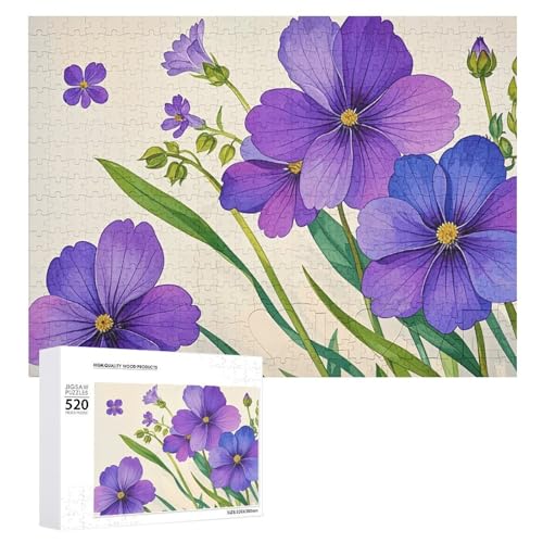 Großes Holzpuzzle, Weihnachtspuzzle, Erwachsene, anspruchsvolle Puzzles, Aquarell, violette Blume, bedruckte Puzzles (520 Teile) von DWVTMNS