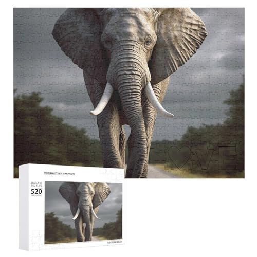 Großes Holzpuzzle Weihnachten Puzzle Puzzles Erwachsene Herausfordernde Puzzles 3D Elefant Gedruckt Jigsaw Puzzles (520 Teile) von DWVTMNS