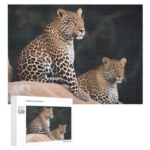 Großes Holzpuzzle Weihnachten Puzzle Puzzles Erwachsene Herausfordernde Puzzles Afrikanischer Leopard auf Felsen Gedruckte Puzzles (520 Teile) von DWVTMNS