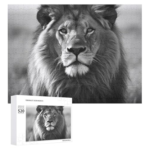 Großes Holzpuzzle Weihnachten Puzzle Puzzles Erwachsene Herausfordernde Puzzles Afrikanischer Löwe Schwarz und Weiß Bedruckte Puzzles (520 Teile) von DWVTMNS