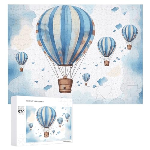 Großes Holzpuzzle Weihnachten Puzzle Puzzles Erwachsene Herausfordernde Puzzles Blau Heißluftballon Gedruckt Jigsaw Puzzles (520 Teile) von DWVTMNS
