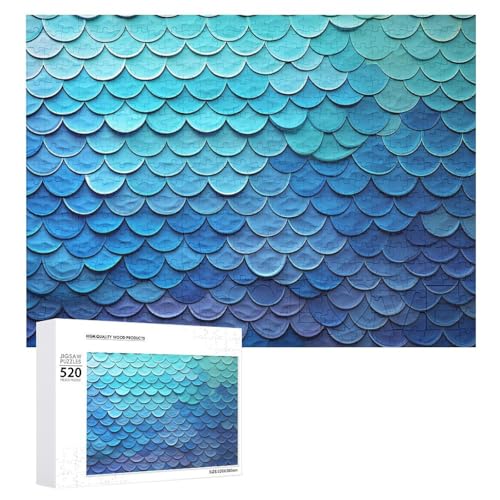 Großes Holzpuzzle Weihnachten Puzzle Puzzles Erwachsene Herausfordernde Puzzles Blau Meerjungfrau Fischschuppen Gedruckt Jigsaw Puzzles (520 Teile) von DWVTMNS