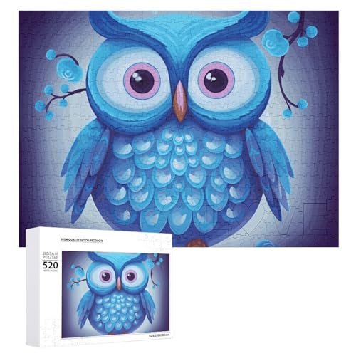 Großes Holzpuzzle Weihnachten Puzzle Puzzles Erwachsene Herausfordernde Puzzles Blaue Eule Gedruckte Puzzles (520 Teile) von DWVTMNS