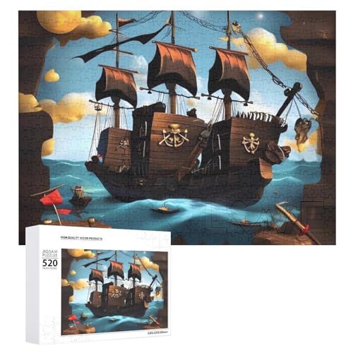 Großes Holzpuzzle Weihnachten Puzzle Puzzles Erwachsene Herausfordernde Puzzles Cartoon Schiff Gedruckt Jigsaw Puzzles (520 Teile) von DWVTMNS