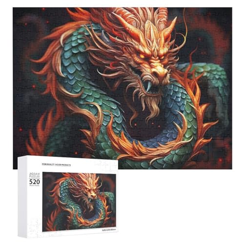 Großes Holzpuzzle Weihnachten Puzzle Puzzles Erwachsene Herausfordernde Puzzles Chinesischer Drache Gedruckt Jigsaw Puzzles (520 Teile) von DWVTMNS