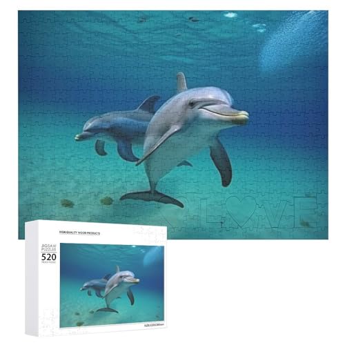 Großes Holzpuzzle Weihnachten Puzzle Puzzles Erwachsene Herausfordernde Puzzles Delfine Unterwasser Gedruckt Jigsaw Puzzles (520 Teile) von DWVTMNS