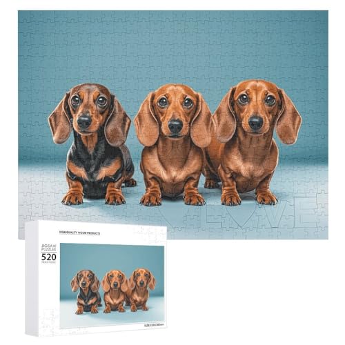 Großes Holzpuzzle Weihnachten Puzzle Puzzles Erwachsene Herausfordernde Puzzles Drei Dackel Bedruckte Puzzles (520 Teile) von DWVTMNS