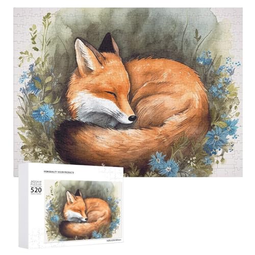 Großes Holzpuzzle Weihnachten Puzzle Puzzles Erwachsene Herausfordernde Puzzles Ein schlafender Fuchs Bedruckte Puzzles (520 Teile) von DWVTMNS