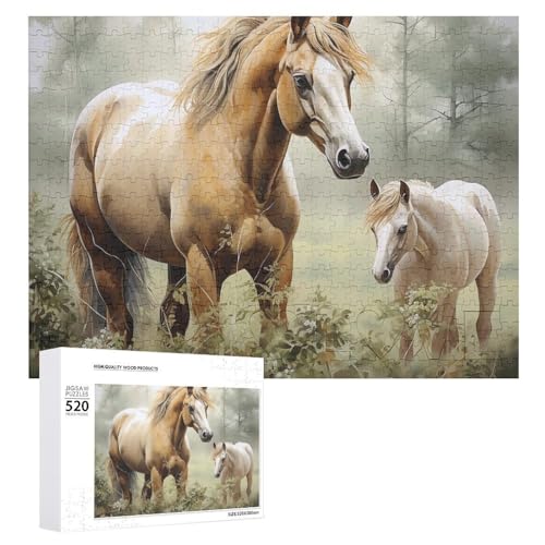 Großes Holzpuzzle Weihnachten Puzzle Puzzles Erwachsene Herausfordernde Puzzles Gemälde Pferde Gedruckt Jigsaw Puzzles (520 Teile) von DWVTMNS
