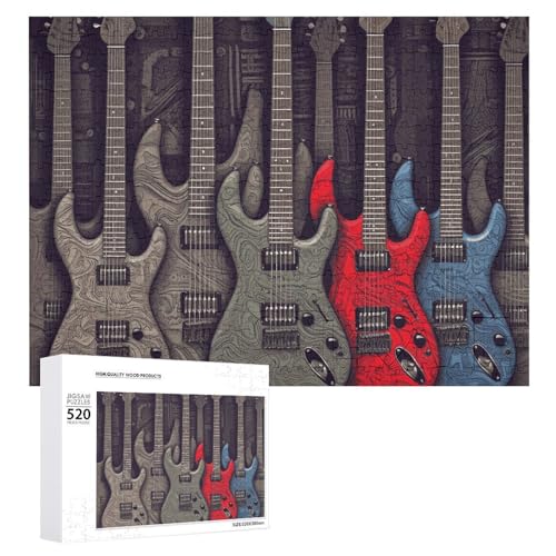 Großes Holzpuzzle Weihnachten Puzzle Puzzles Erwachsene Herausfordernde Puzzles Gitarre Muster Gedruckt Jigsaw Puzzles (520 Teile) von DWVTMNS
