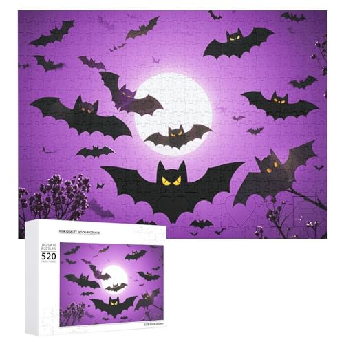 Großes Holzpuzzle Weihnachten Puzzle Puzzles Erwachsene Herausfordernde Puzzles Halloween Fliegende Lila Fledermäuse Bedruckte Puzzles (520 Teile) von DWVTMNS