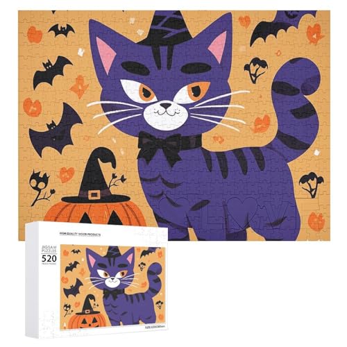 Großes Holzpuzzle Weihnachten Puzzle Puzzles Erwachsene Herausfordernde Puzzles Halloween Katze Gedruckt Jigsaw Puzzles (520 Teile) von DWVTMNS