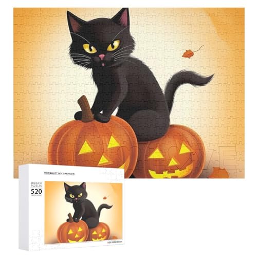 Großes Holzpuzzle Weihnachten Puzzle Puzzles Erwachsene Herausfordernde Puzzles Halloween Schwarze Katzen Kürbis Gedruckt Jigsaw Puzzles (520 Teile) von DWVTMNS