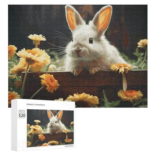 Großes Holzpuzzle Weihnachten Puzzle Puzzles Erwachsene Herausfordernde Puzzles Kaninchen und Blume Gedruckt Jigsaw Puzzles (520 Teile) von DWVTMNS