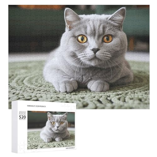 Großes Holzpuzzle Weihnachten Puzzle Puzzles Erwachsene Herausfordernde Puzzles Katze auf Teppich Bedruckte Puzzles (520 Teile) von DWVTMNS
