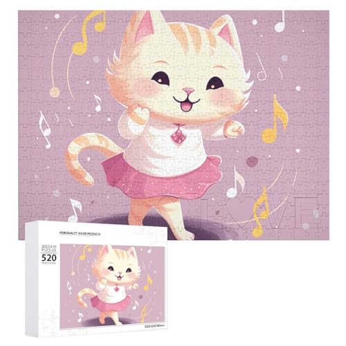Großes Holzpuzzle Weihnachten Puzzle Puzzles Erwachsene Herausfordernde Puzzles Katze tanzt zur Musik Gedruckte Puzzles (520 Teile) von DWVTMNS