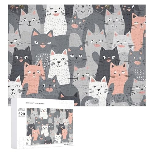 Großes Holzpuzzle Weihnachten Puzzle Puzzles Erwachsene Herausfordernde Puzzles Niedliche Lustige Graue Katzen Muster Bedruckte Puzzles (520 Teile) von DWVTMNS
