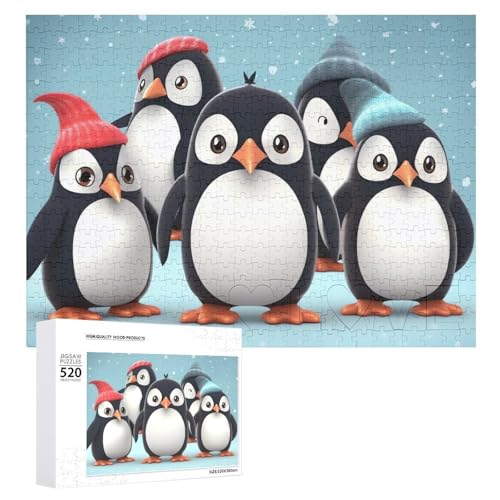 Großes Holzpuzzle Weihnachten Puzzle Puzzles Erwachsene Herausfordernde Puzzles Niedliche Pinguine Bedruckte Puzzles (520 Teile) von DWVTMNS