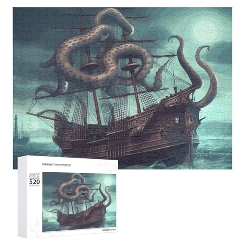 Großes Holzpuzzle Weihnachten Puzzle Puzzles Erwachsene Herausfordernde Puzzles Octopus Schiff Gedruckt Jigsaw Puzzles (520 Teile) von DWVTMNS