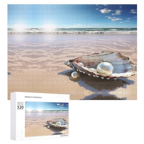 Großes Holzpuzzle Weihnachten Puzzle Puzzles Erwachsene Herausfordernde Puzzles Ozean Strand Muschel Perle Gedruckt Jigsaw Puzzles (520 Teile) von DWVTMNS