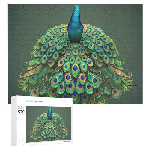 Großes Holzpuzzle Weihnachten Puzzle Puzzles Erwachsene Herausfordernde Puzzles Pfau mit Quasten Bedruckte Puzzles (520 Teile) von DWVTMNS