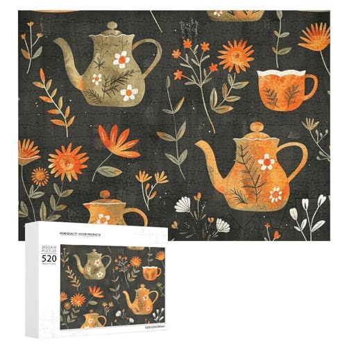 Großes Holzpuzzle Weihnachten Puzzle Puzzles Erwachsene Herausfordernde Puzzles Pflanzen und Teekanne Bedruckte Puzzles (520 Teile) von DWVTMNS