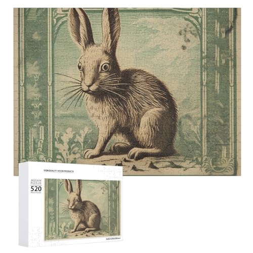 Großes Holzpuzzle Weihnachten Puzzle Puzzles Erwachsene Herausfordernde Puzzles Retro Stil Kaninchen Gedruckt Jigsaw Puzzles (520 Teile) von DWVTMNS