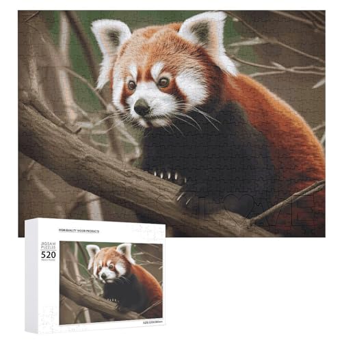 Großes Holzpuzzle Weihnachten Puzzle Puzzles Erwachsene Herausfordernde Puzzles Roter Panda auf Baumzweig Gedruckte Puzzles (520 Teile) von DWVTMNS