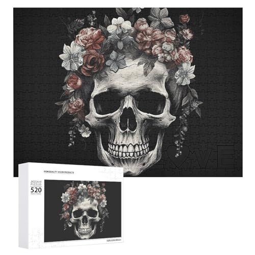 Großes Holzpuzzle Weihnachten Puzzle Puzzles Erwachsene Herausfordernde Puzzles Schädel in der Dunkelheit Gedruckte Puzzles (520 Teile) von DWVTMNS
