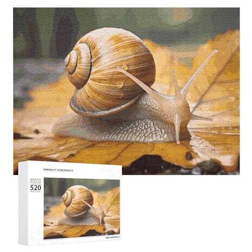 Großes Holzpuzzle Weihnachten Puzzle Puzzles Erwachsene Herausfordernde Puzzles Schnecke in Blättern Gedruckt Jigsaw Puzzles (520 Teile) von DWVTMNS