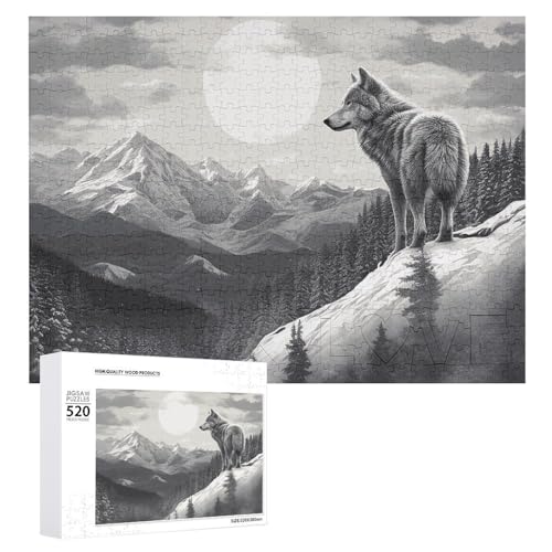 Großes Holzpuzzle Weihnachten Puzzle Puzzles Erwachsene Herausfordernde Puzzles Schnee Berg Einsamer Wolf Gedruckt Jigsaw Puzzles (520 Teile) von DWVTMNS
