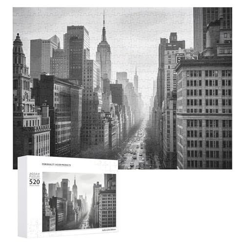 Großes Holzpuzzle Weihnachten Puzzle Puzzles Erwachsene Herausfordernde Puzzles Schwarz und Weiß New York Gedruckt Jigsaw Puzzles (520 Teile) von DWVTMNS