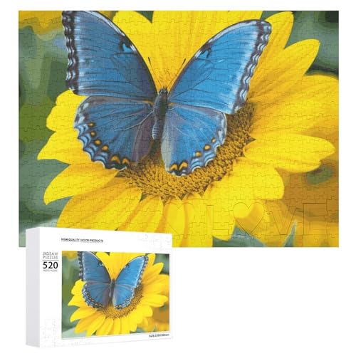 Großes Holzpuzzle Weihnachten Puzzle Puzzles Erwachsene Herausfordernde Puzzles Sonnenblume Blau Schmetterling Gedruckt Jigsaw Puzzles (520 Teile) von DWVTMNS