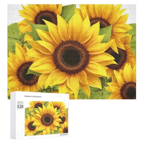 Großes Holzpuzzle Weihnachten Puzzle Puzzles Erwachsene Herausfordernde Puzzles Sonnenblume Gedruckt Jigsaw Puzzles (520 Teile) von DWVTMNS
