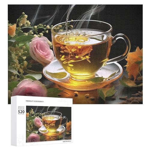 Großes Holzpuzzle Weihnachten Puzzle Puzzles Erwachsene Herausfordernde Puzzles Tasse Tee Bedruckte Puzzles (520 Teile) von DWVTMNS
