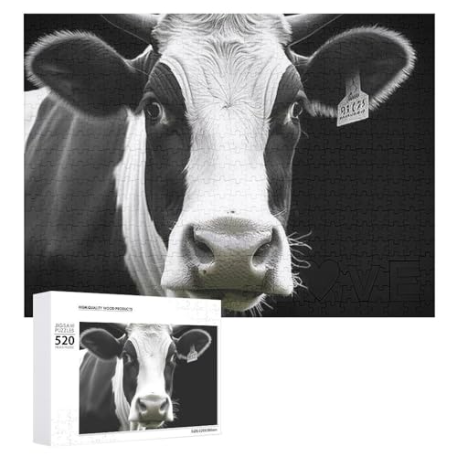 Großes Holzpuzzle Weihnachten Puzzle Puzzles Erwachsene Herausfordernde Puzzles Tier Lustige Kuhkopf Gedruckt Jigsaw Puzzles (520 Teile) von DWVTMNS