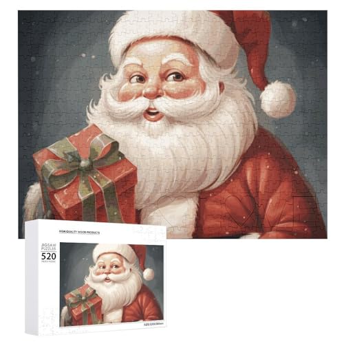 Großes Holzpuzzle Weihnachten Puzzle Puzzles Erwachsene Herausfordernde Puzzles Weihnachtsmann mit Box Bedruckte Puzzles (520 Teile) von DWVTMNS
