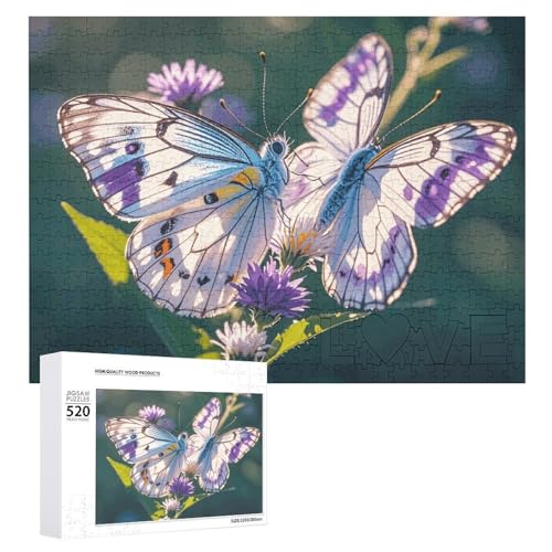 Großes Holzpuzzle Weihnachten Puzzle Puzzles Erwachsene Herausfordernde Puzzles Weiß Lila Schmetterlinge Gedruckt Jigsaw Puzzles (520 Teile) von DWVTMNS