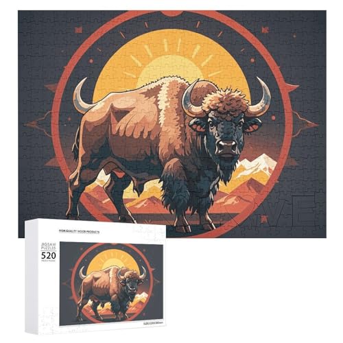 Großes Holzpuzzle Weihnachten Puzzle Puzzles Erwachsene Herausfordernde Puzzles Wild American Bison Mountains Printed Jigsaw Puzzles (520 Teile) von DWVTMNS
