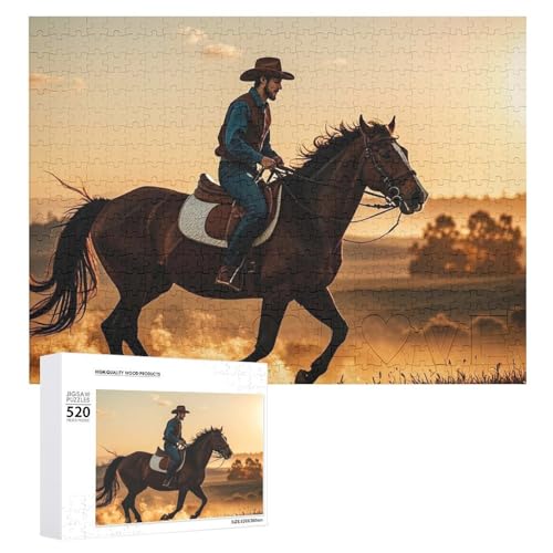 Großes Holzpuzzle Weihnachtspuzzle Puzzles Erwachsene Herausfordernde Puzzles Cowboys Reitpferde Gedruckte Puzzles (520 Teile) von DWVTMNS