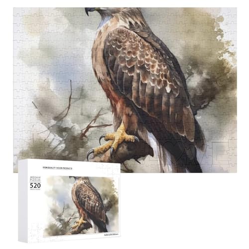 Großes Holzpuzzle Weihnachtspuzzle Puzzles Erwachsene Herausfordernde Puzzles Falke sitzt im Baum Gedruckte Puzzles (520 Teile) von DWVTMNS