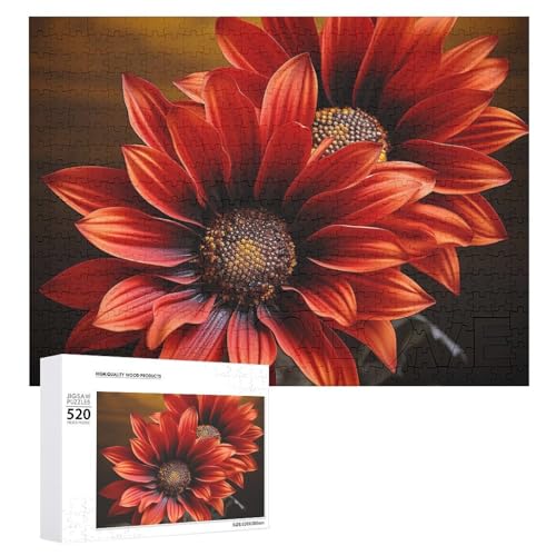 Großes Holzpuzzle Weihnachtspuzzle Puzzles Erwachsene Herausfordernde Puzzles Rote Sonnenblume Gedruckte Puzzles (520 Teile) von DWVTMNS
