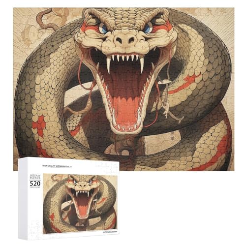 Großes Holzpuzzle Weihnachtspuzzle Puzzles Erwachsene Herausfordernde Puzzles Schlange Offener Mund Gedruckt Jigsaw Puzzles (520 Teile) von DWVTMNS