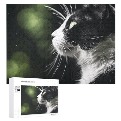 Großes Weihnachts-Puzzle aus Holz für Erwachsene – herausfordernde Puzzles – Schwarz-Weiß-Katzen-Druck-Puzzle (520 Teile) von DWVTMNS