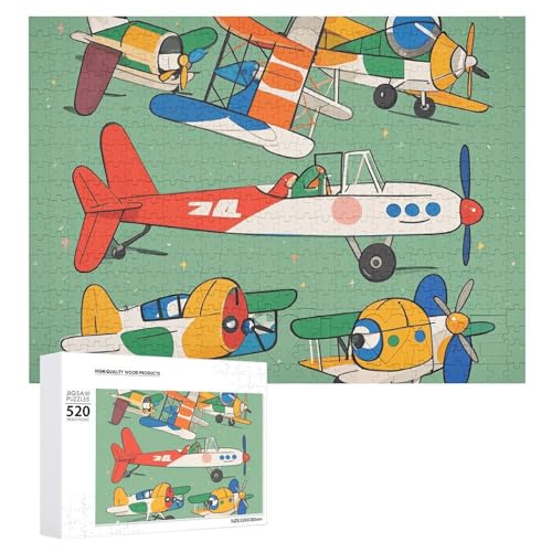 Großes Weihnachtspuzzle aus Holz für Erwachsene, herausfordernde Puzzles, viele kleine gedruckte Cartoon-Flugzeuge (520 Teile) von DWVTMNS