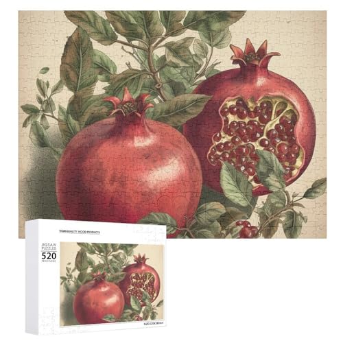 Großes Weihnachtspuzzle aus Holz für Erwachsene – Granatapfelbeeren bedruckte Stimulierende Puzzles (520 Teile) von DWVTMNS