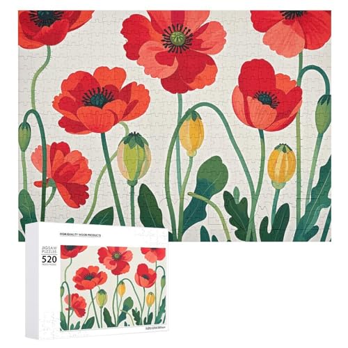 Großes Weihnachtspuzzle aus Holz für Erwachsene Stimulierende Puzzles Mohnblumen Bedrucktes Puzzle (520 Teile) von DWVTMNS